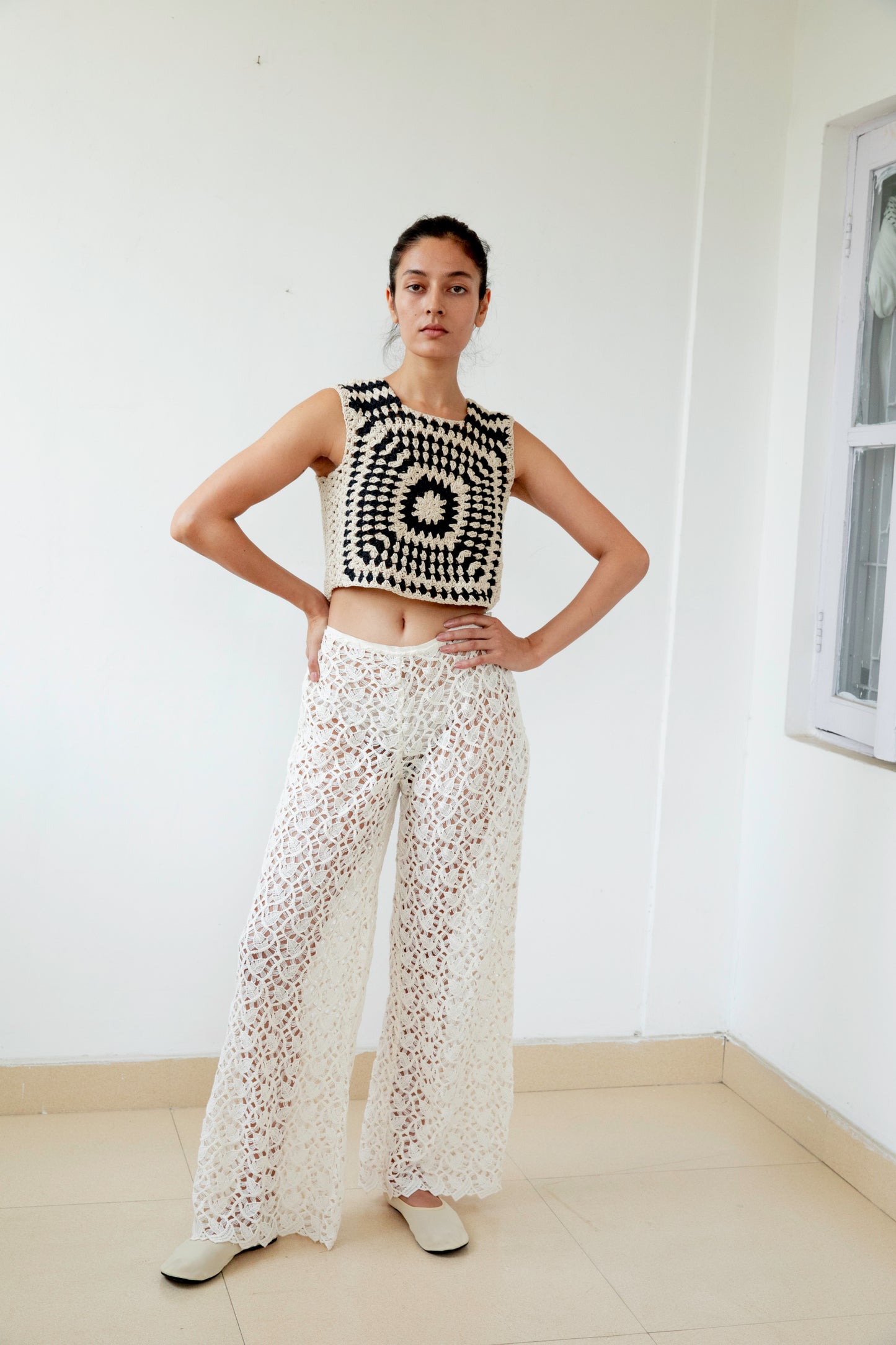 Black and White Spiral Crochet Crop Top