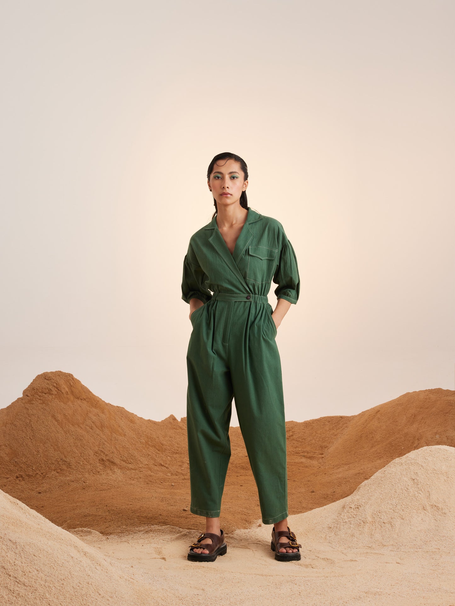 Top Stitch Jumpsuit - Green