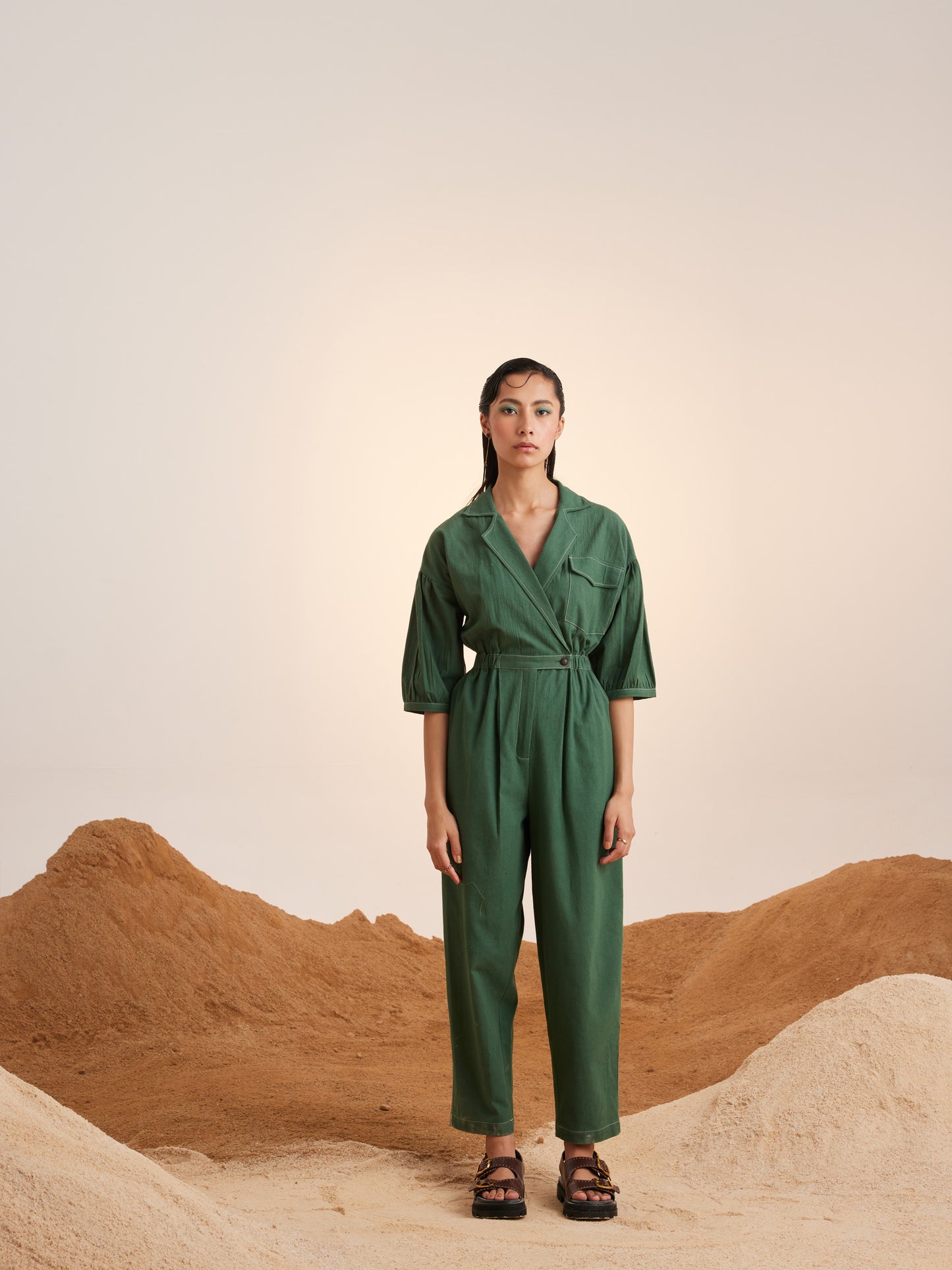 Top Stitch Jumpsuit - Green