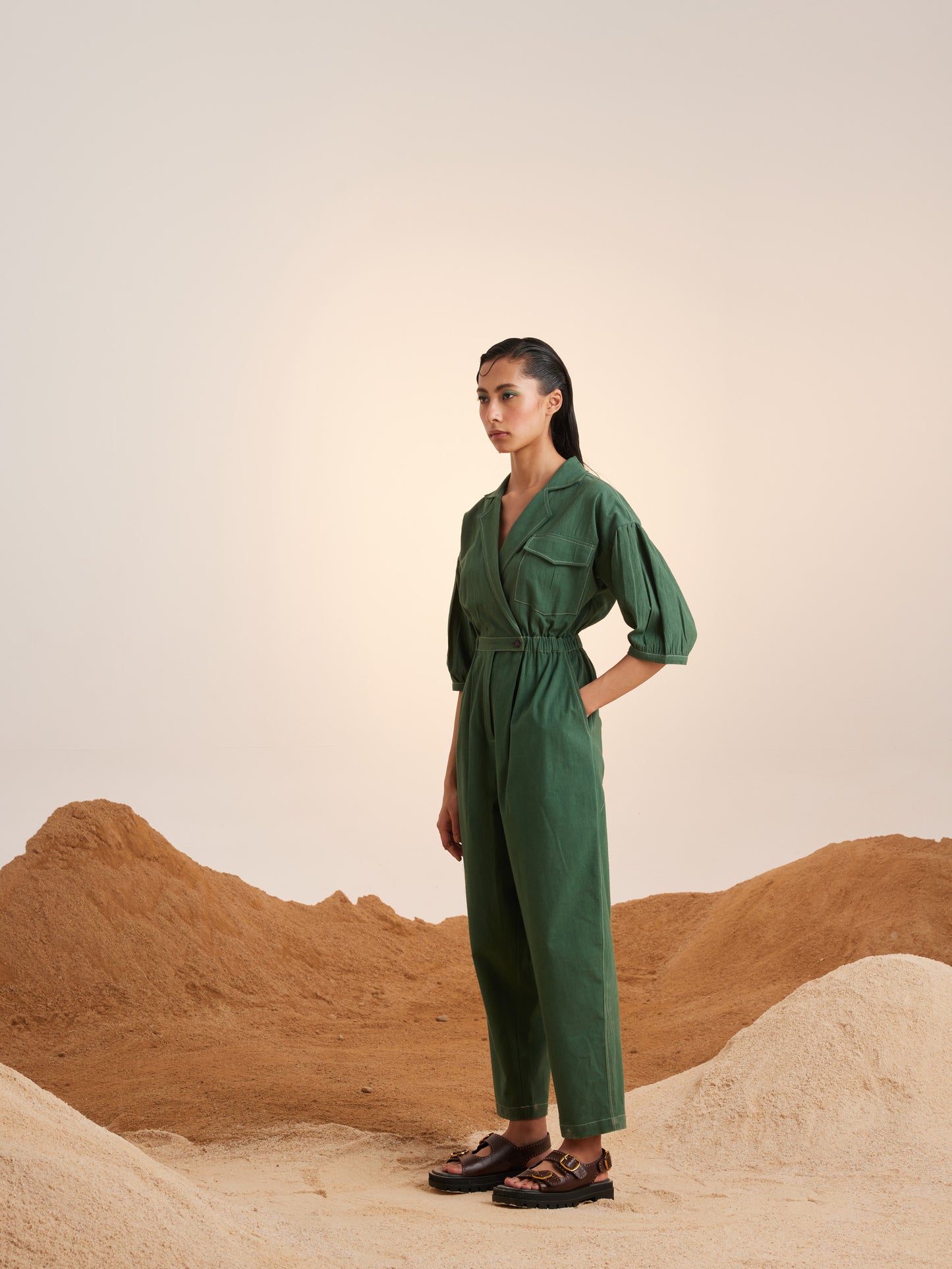 Top Stitch Jumpsuit - Green