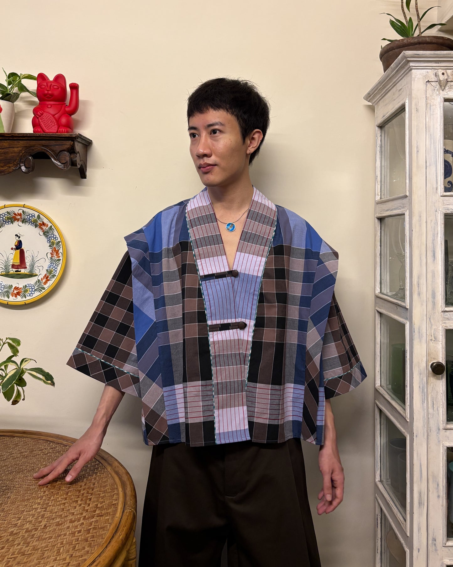 BOX SHACKET BLUE & BROWN CHECK