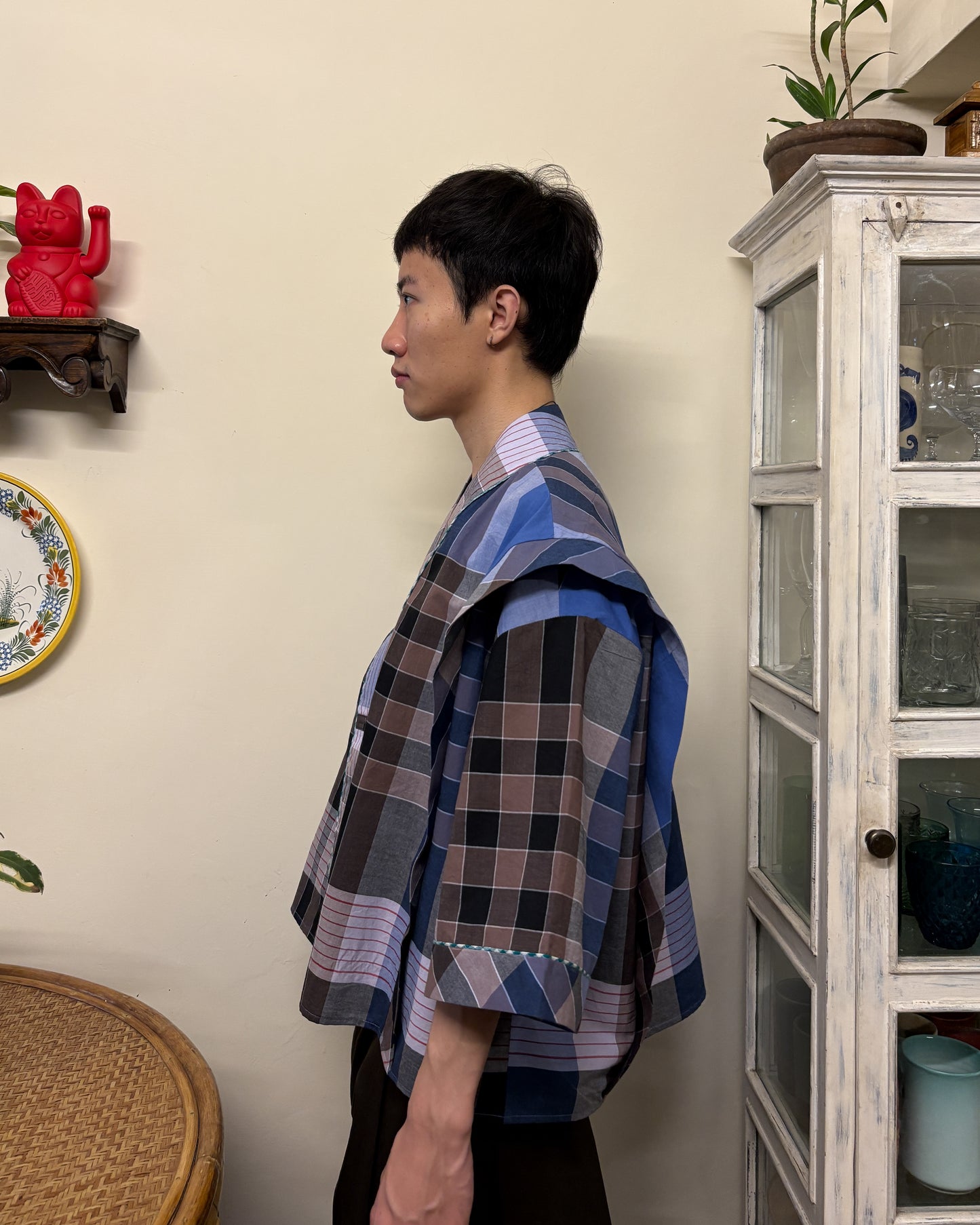 BOX SHACKET BLUE & BROWN CHECK