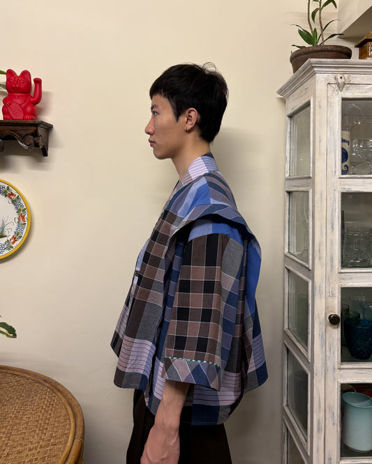 Box Shacket Blue and Brown Check