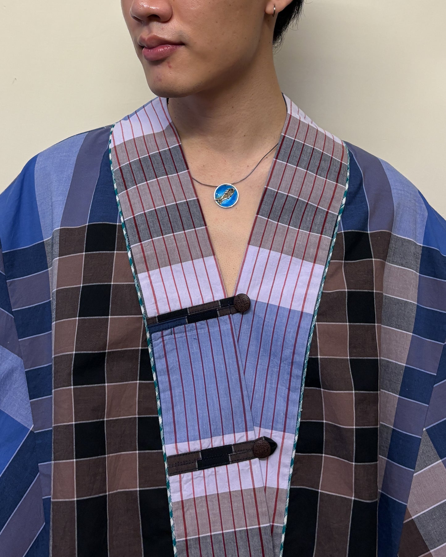 BOX SHACKET BLUE & BROWN CHECK