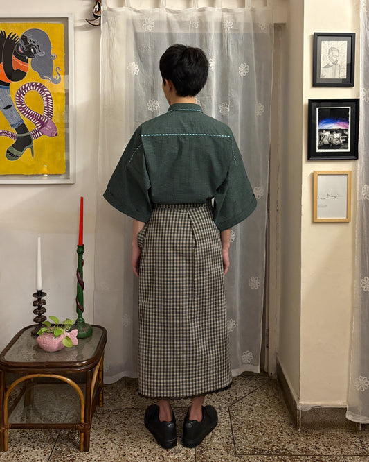 Reversible Wrap Skirt Black Check