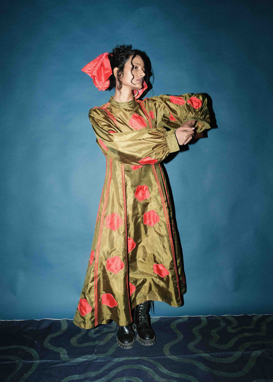 Silk Appliqued flowers on silk