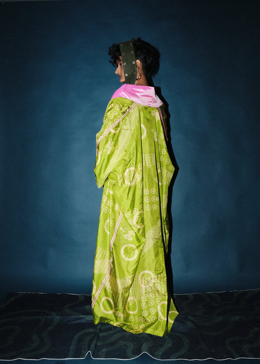 Silk Block printed long trench style throwover