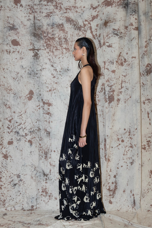 Rayon Side cowl block printed panda dress