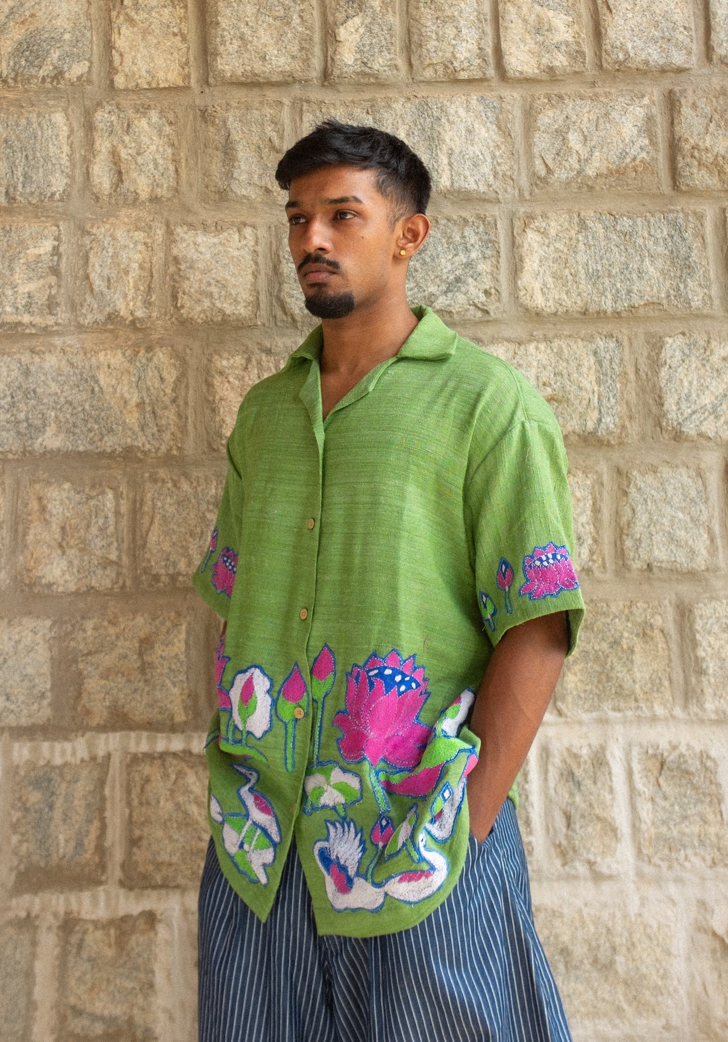 Kantha lotus shirt (green)