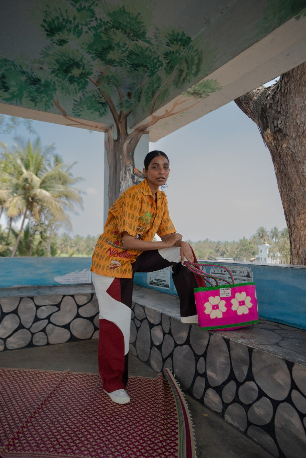 Border Panelled Trousers (Red)