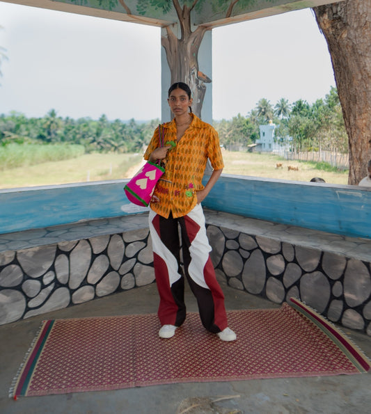 Border Panelled Trousers (Red)