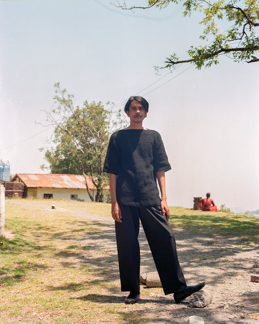 Black Hand-Crochet Shirt