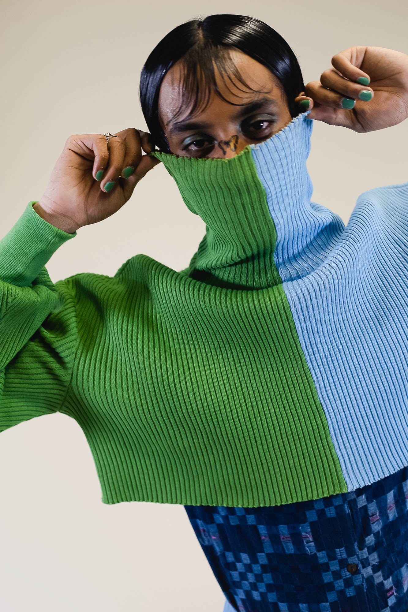 Two Tone Turtleneck Sweater