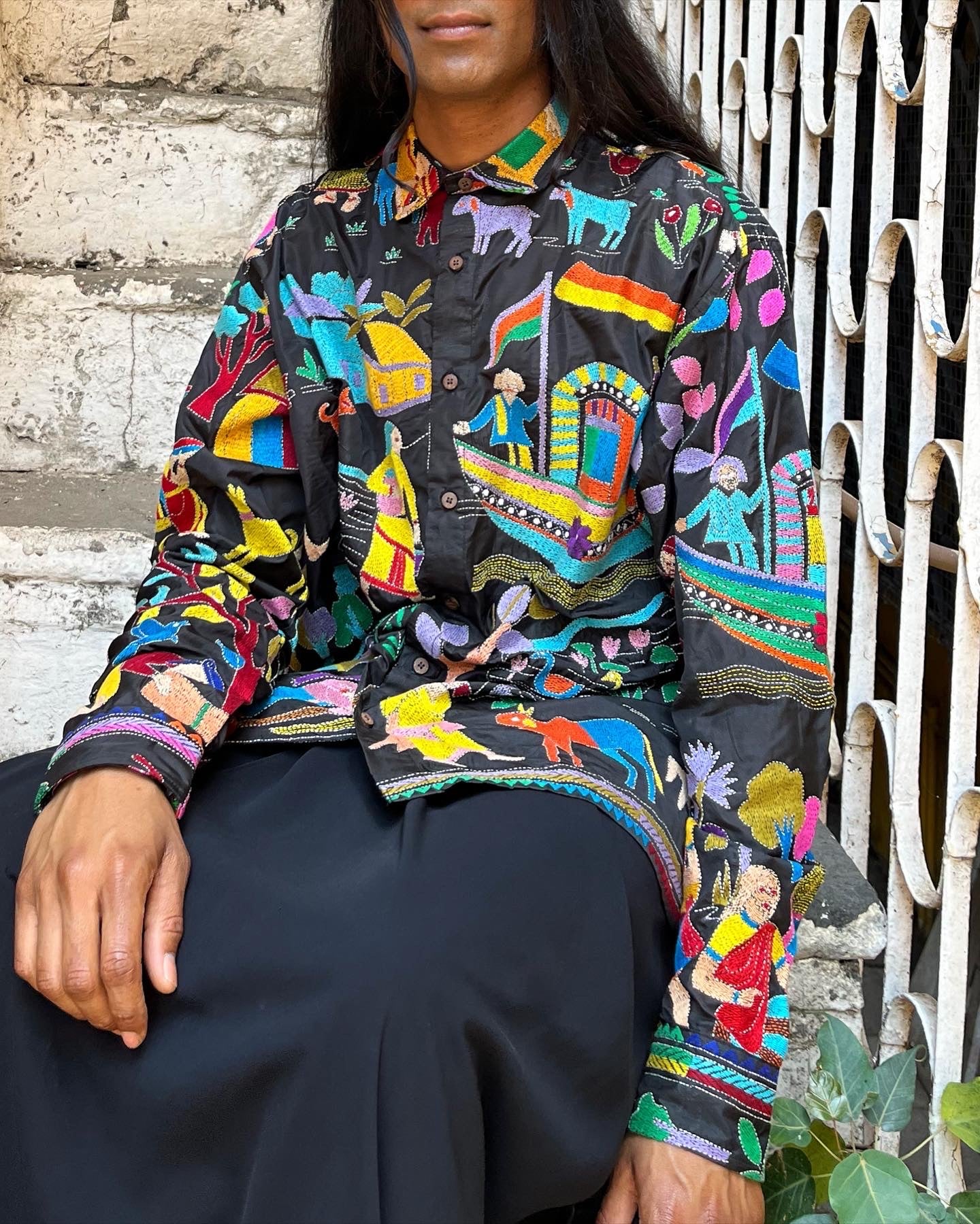Village Kantha Shirt in Black