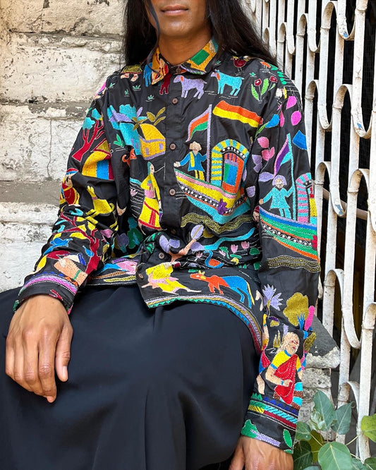 Village Kantha Shirt in Black