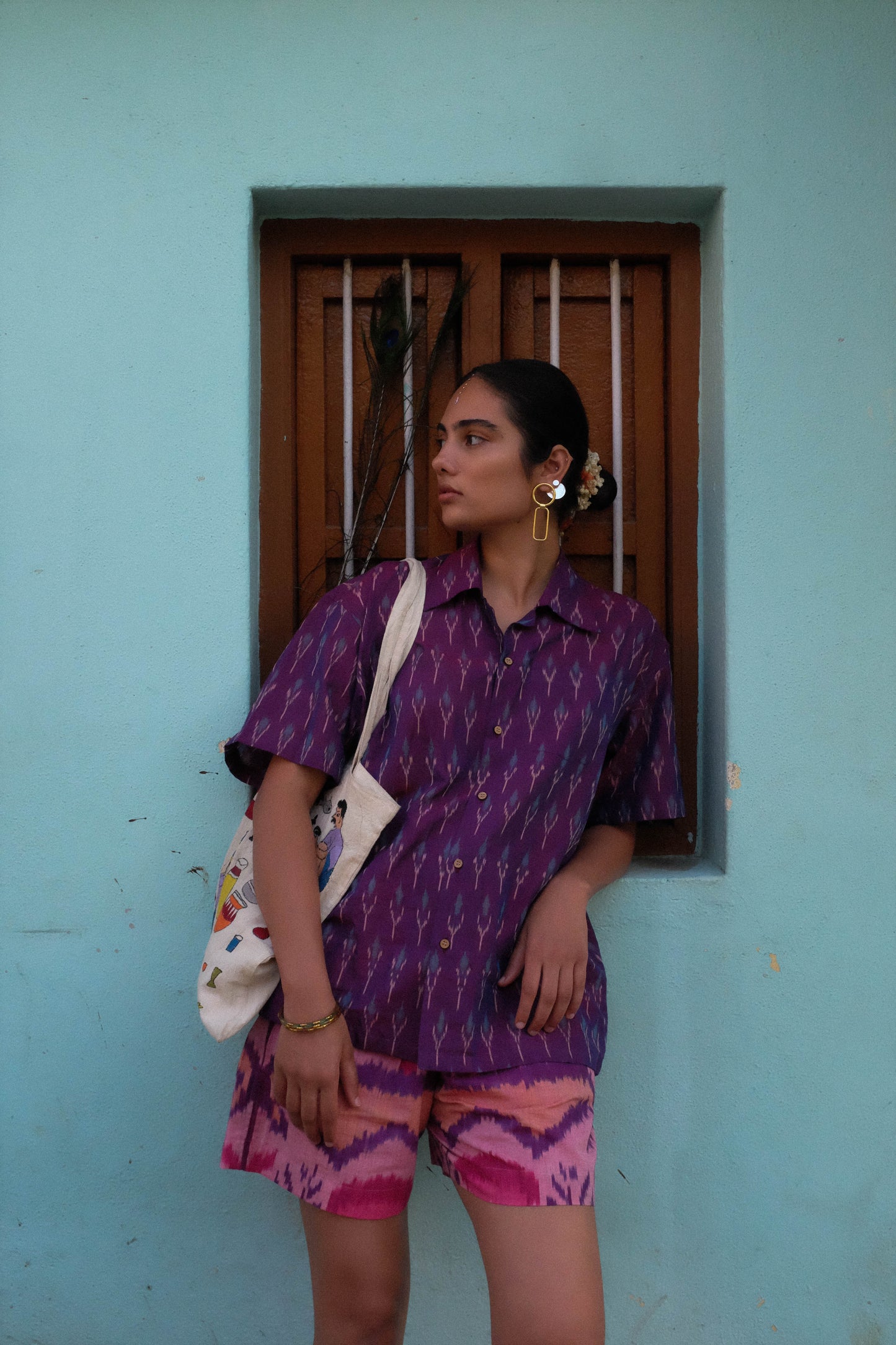 Purple with Blue Patterned Ikat Shirt