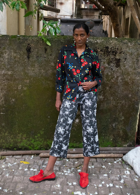 1980s FLORAL PRINT TROUSERS