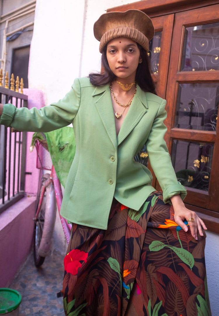 1980s TROPICAL WRAP SKIRT BY ELLEN TRACY LINDA ALLARD