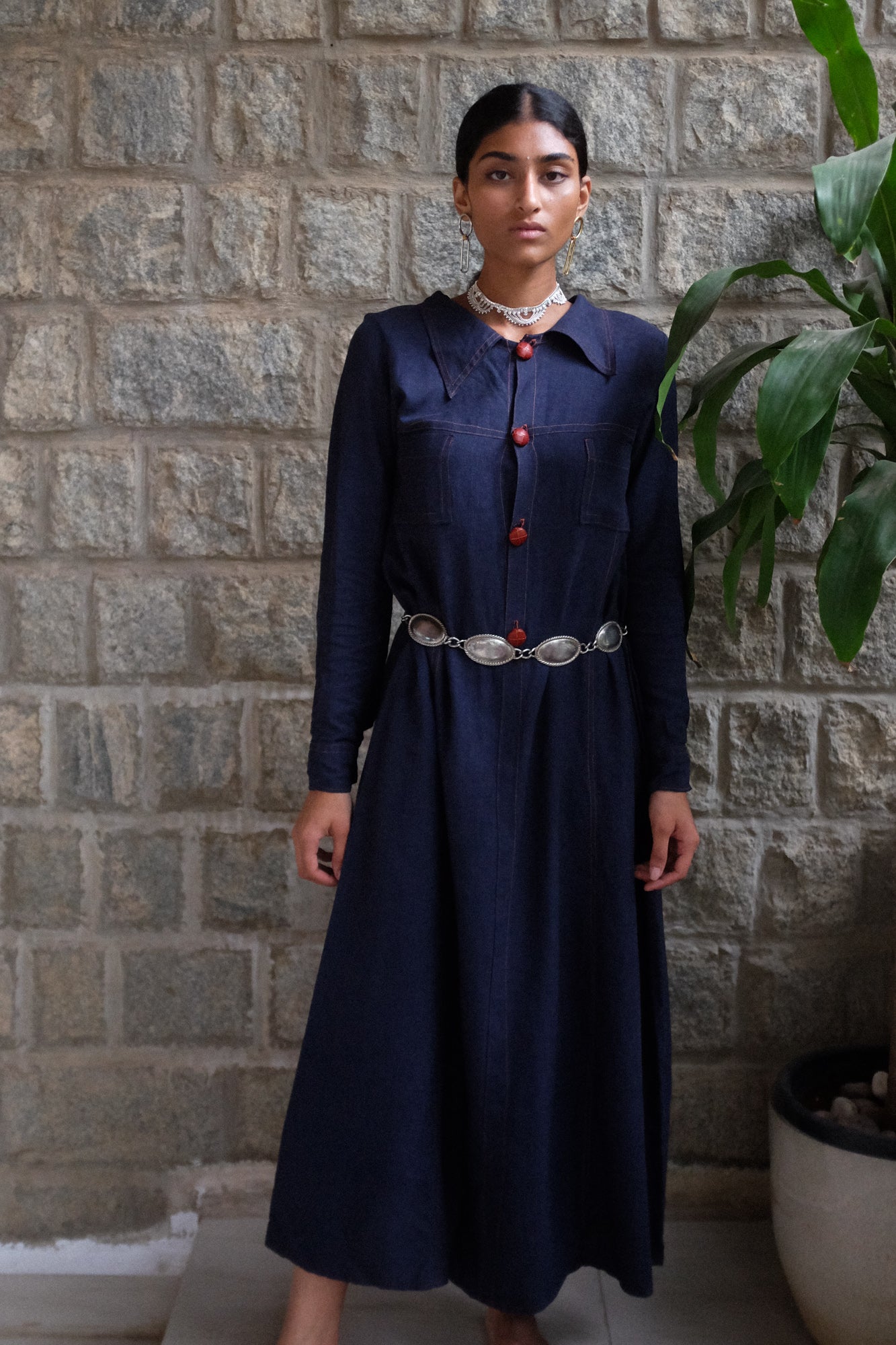 Vintage Denim Long Biker Dress