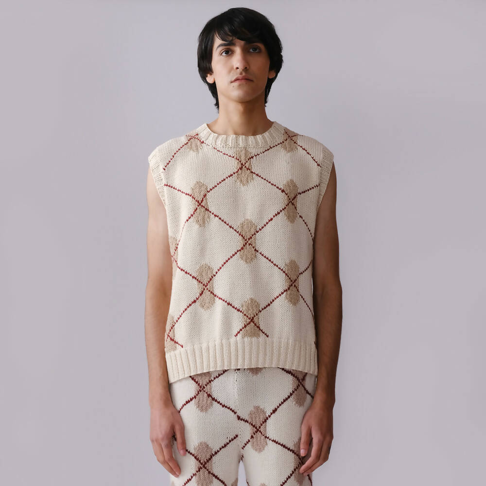 HAND-KNITTED ARGYLE VEST