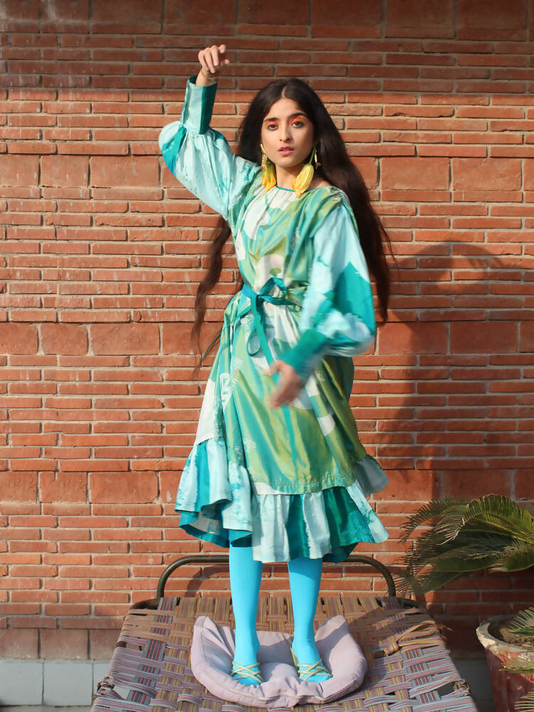 SEA GREEN HAND PAINTED DRESS