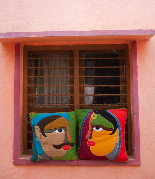 'NAR' SUJINI & APPLIQUE EMROIDERY COTTON CUSHION COVER