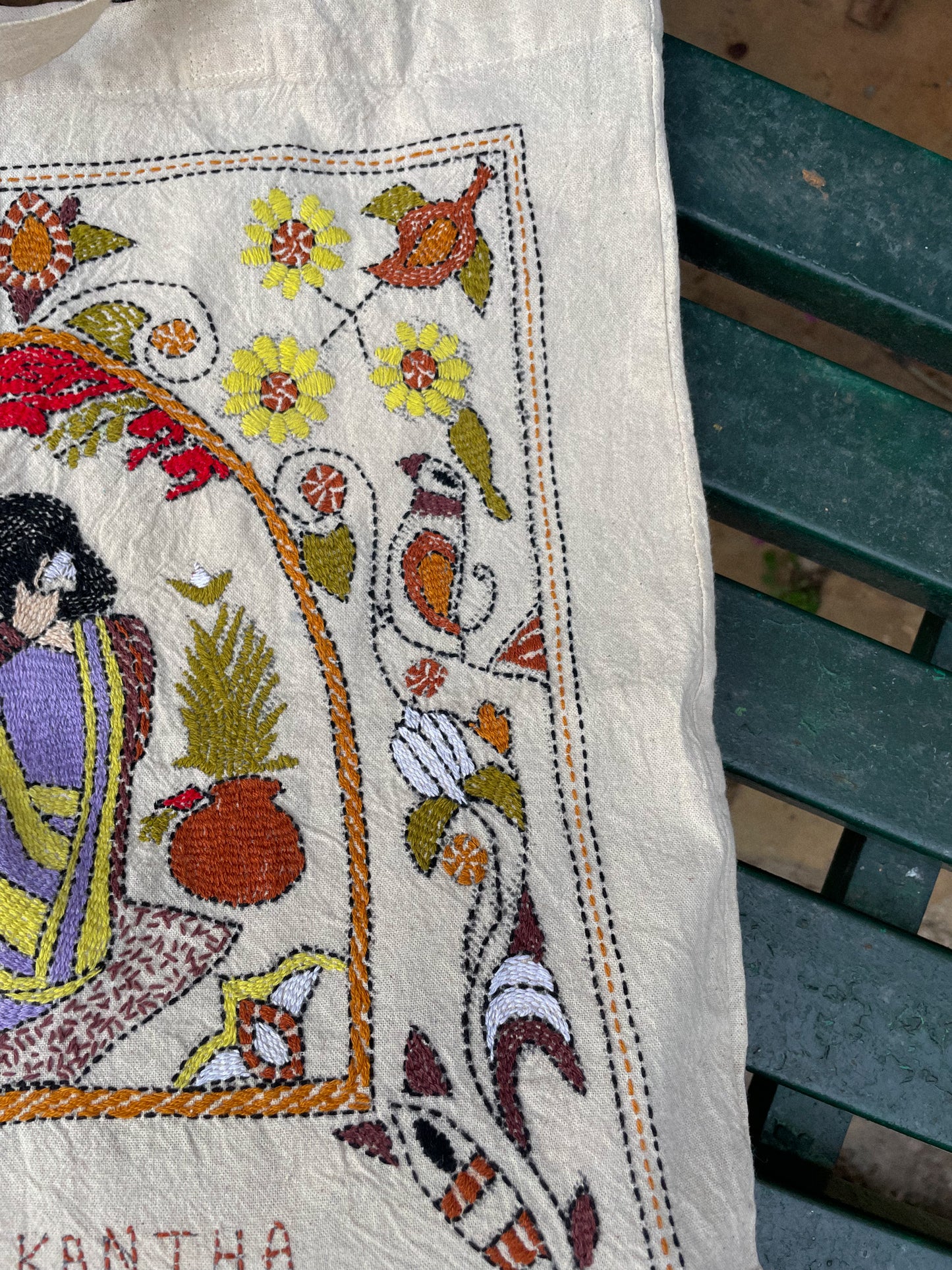 Looking in the Mirror Kantha Tote