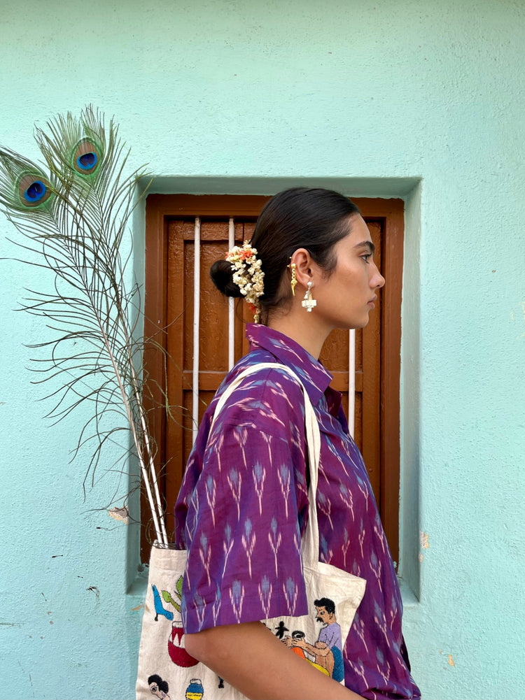 Purple with Blue Patterned Ikat Shirt