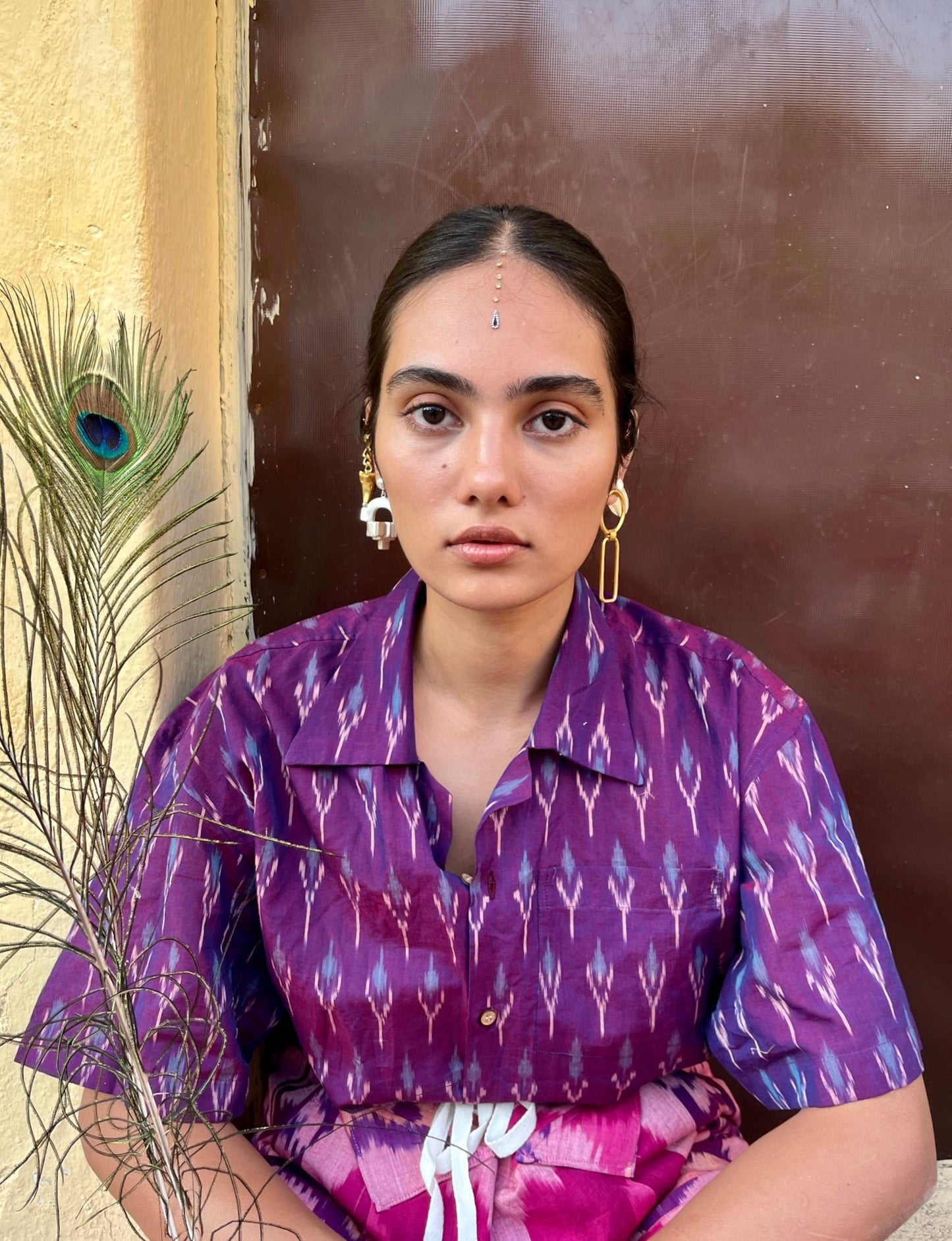 Purple with Blue Patterned Ikat Shirt