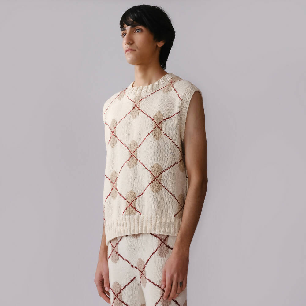 HAND-KNITTED ARGYLE VEST