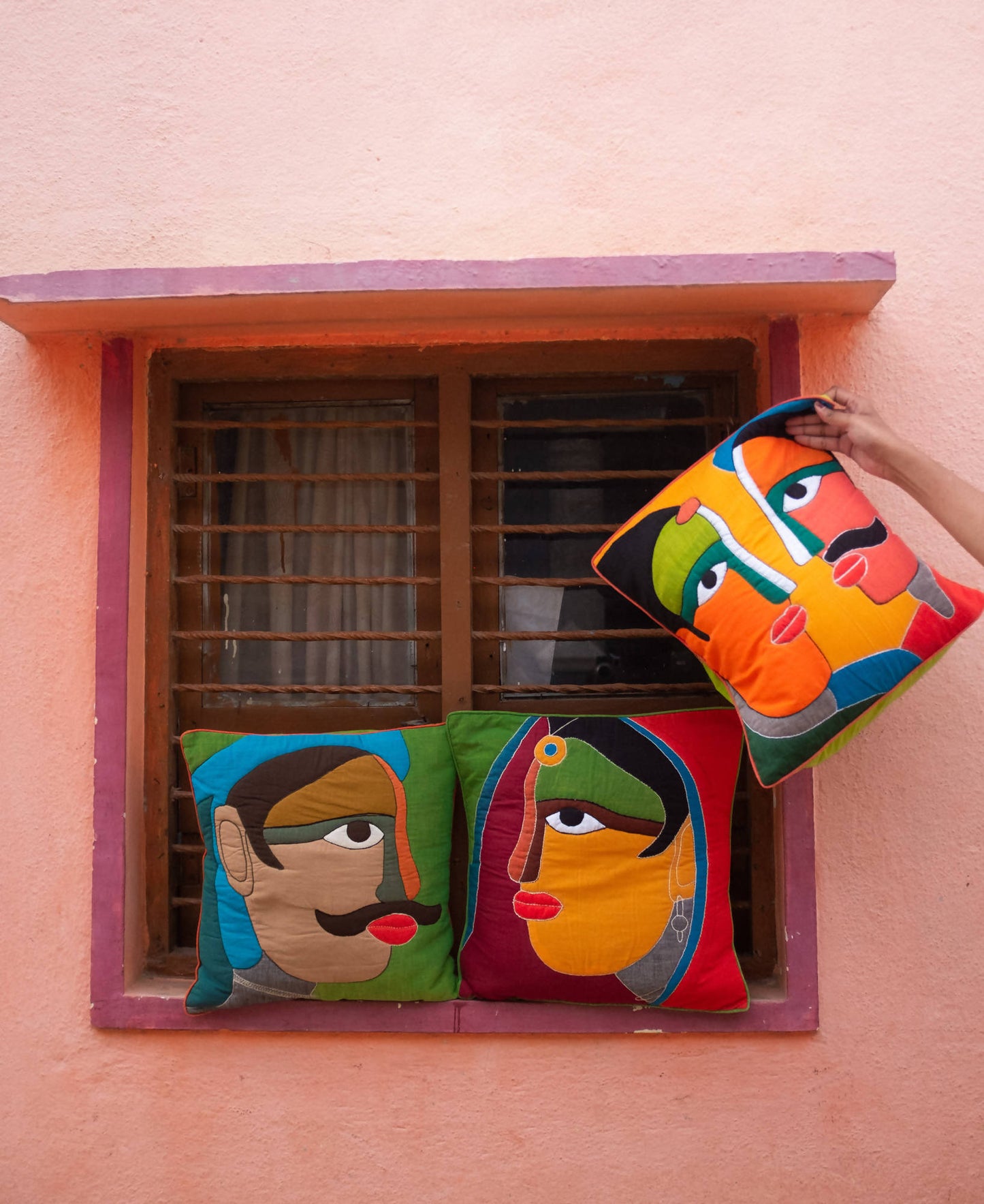 'NAR-NARI' SUJINI & APPLIQUE EMROIDERY COTTON CUSHION COVER