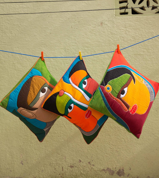 'NAR-NARI' SUJINI & APPLIQUE EMROIDERY COTTON CUSHION COVER