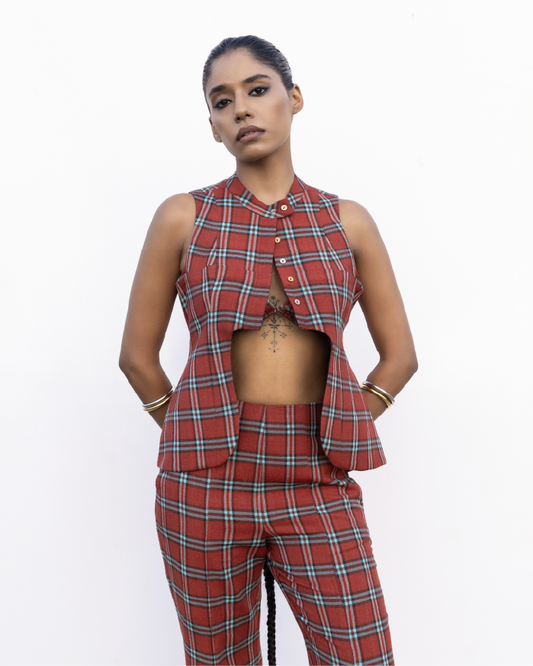 Madras Pleated Vest