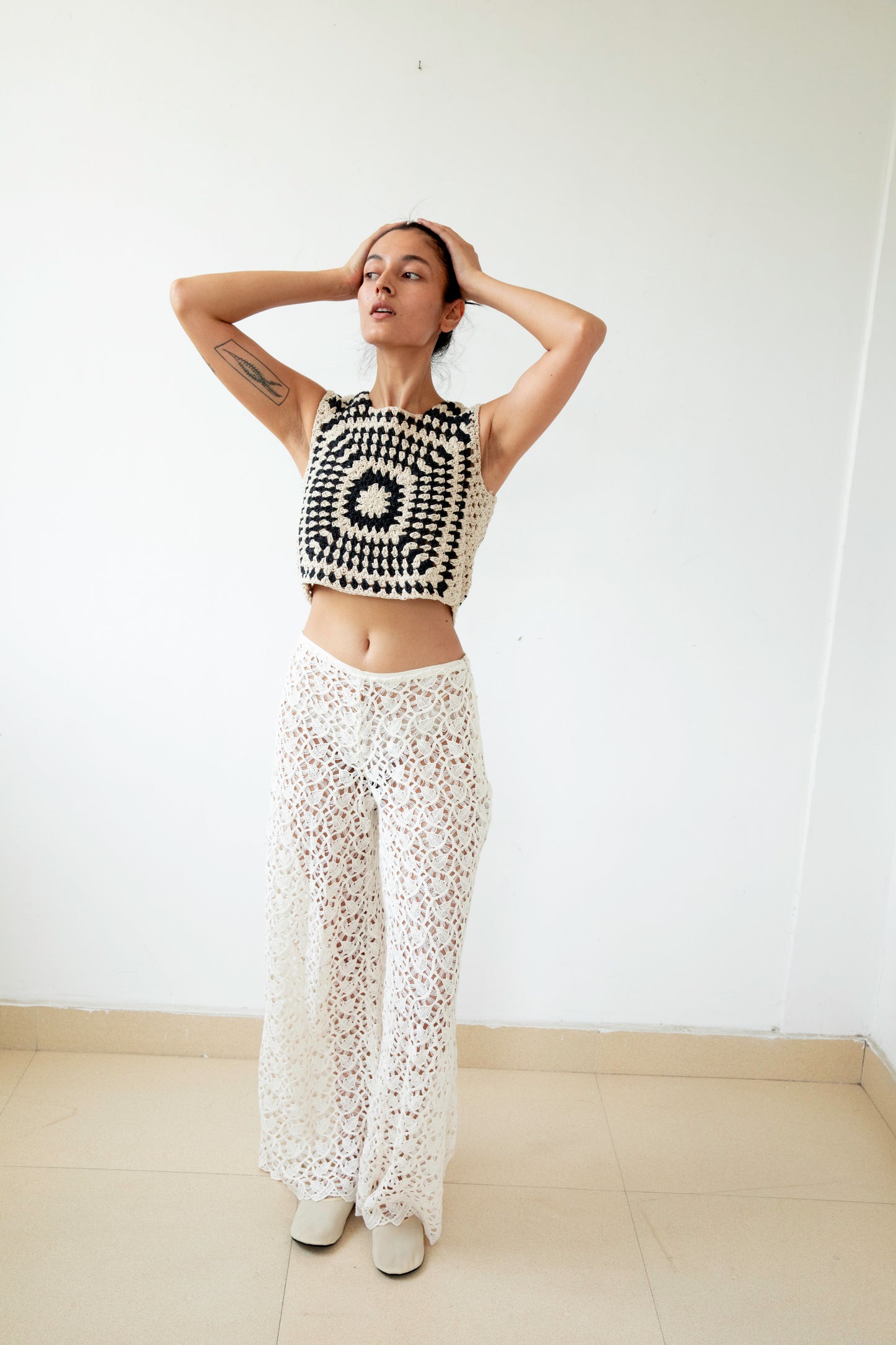 Black and White Spiral Crochet Crop Top