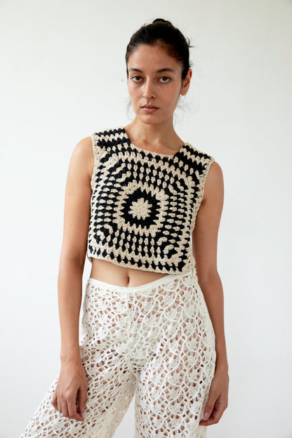 Black and White Spiral Crochet Crop Top