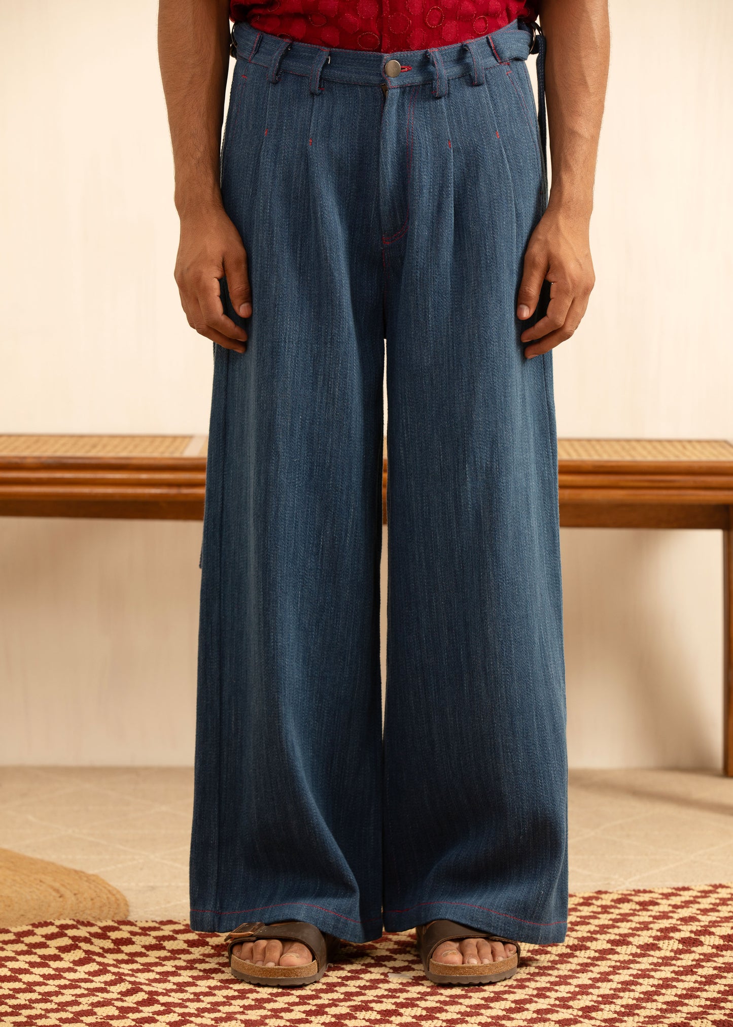 INDIGO BOX PLEAT DENIM