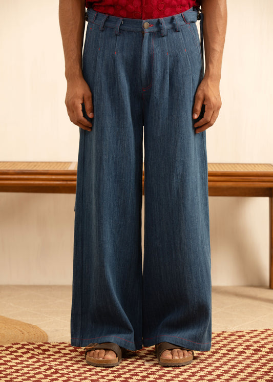 INDIGO BOX PLEAT DENIM