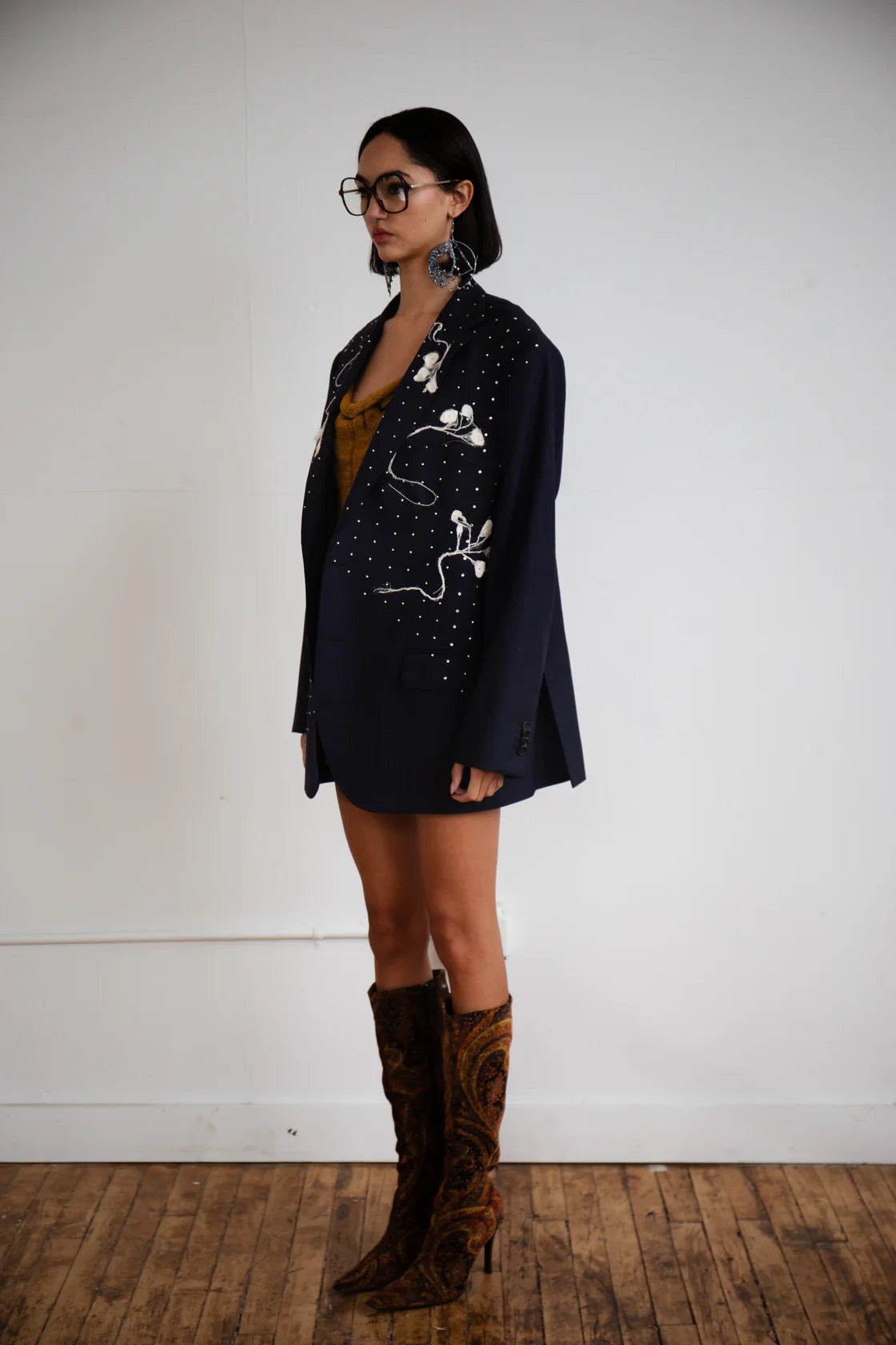 Silk Cocoon Blazer in Navy