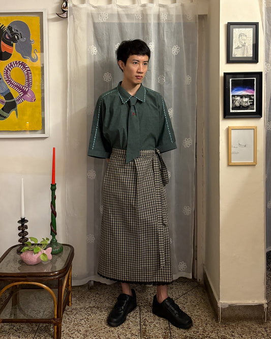 REVERSIBLE WRAP SKIRT BLACK CHECK