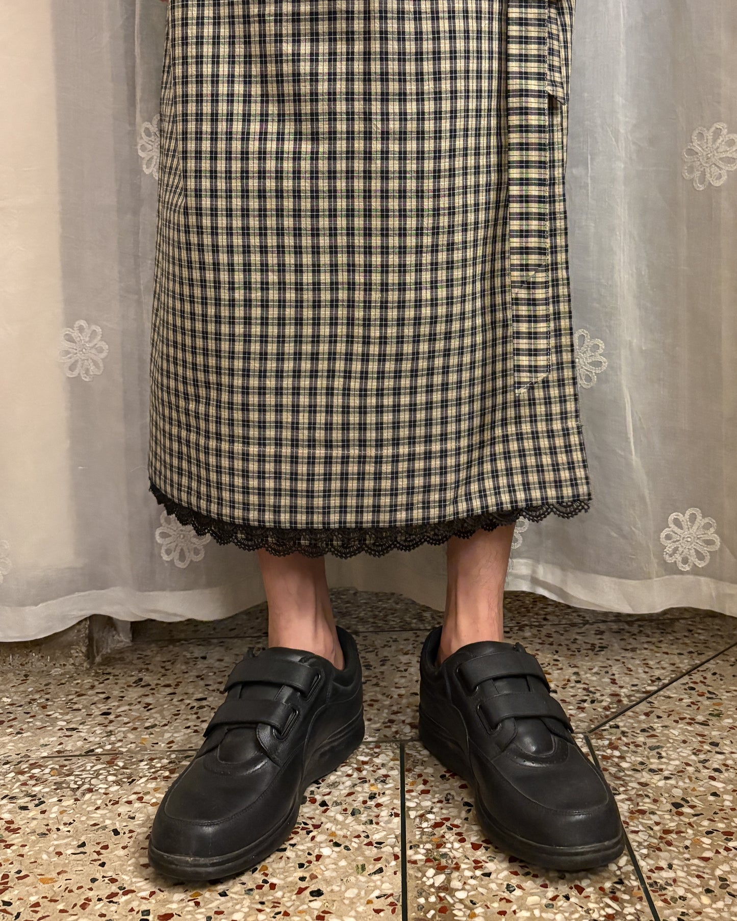 Reversible Wrap Skirt Black Check