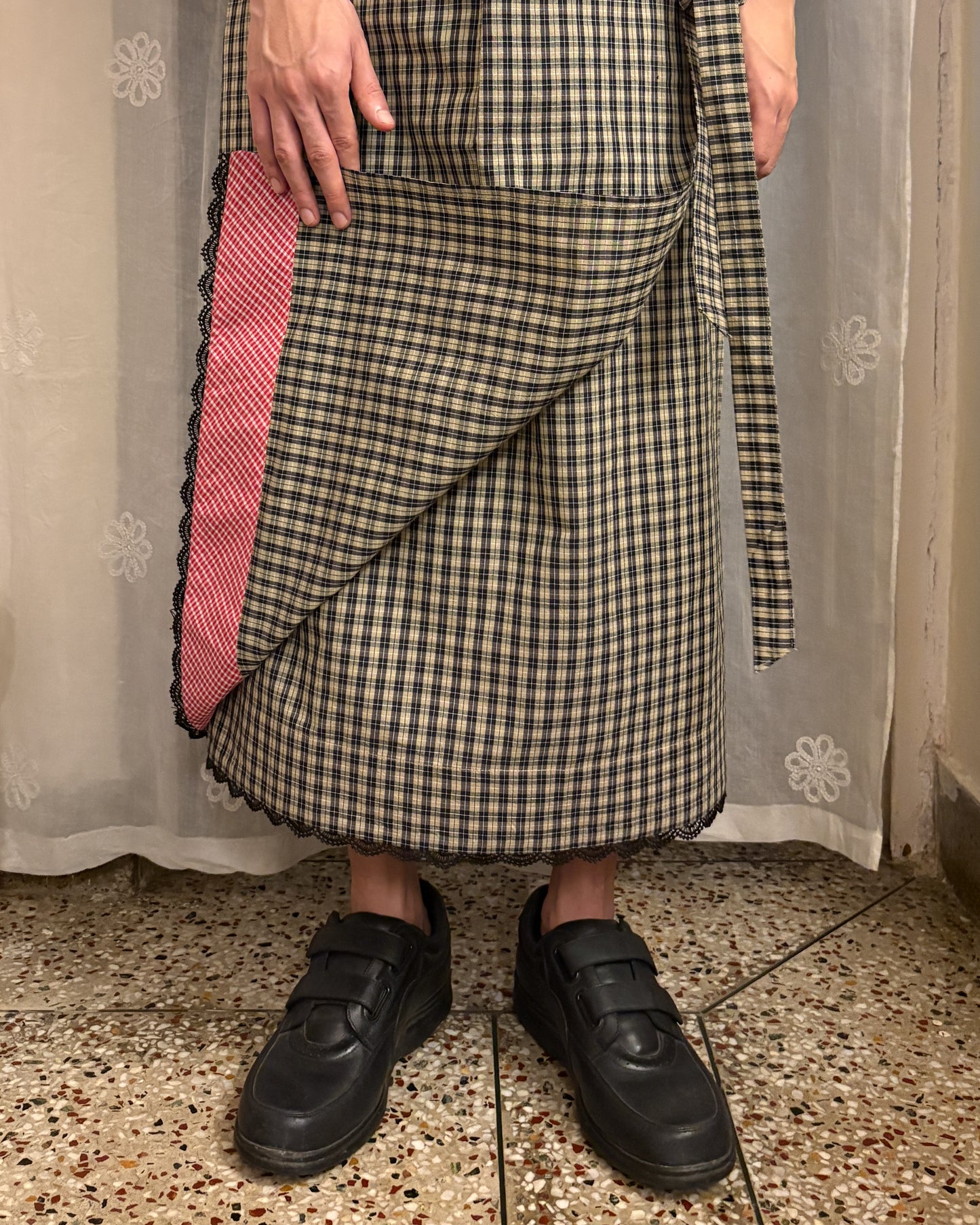 Reversible Wrap Skirt Black Check