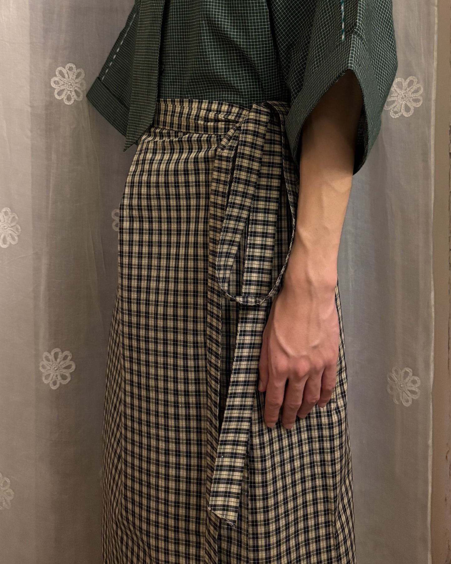 Reversible Wrap Skirt Black Check