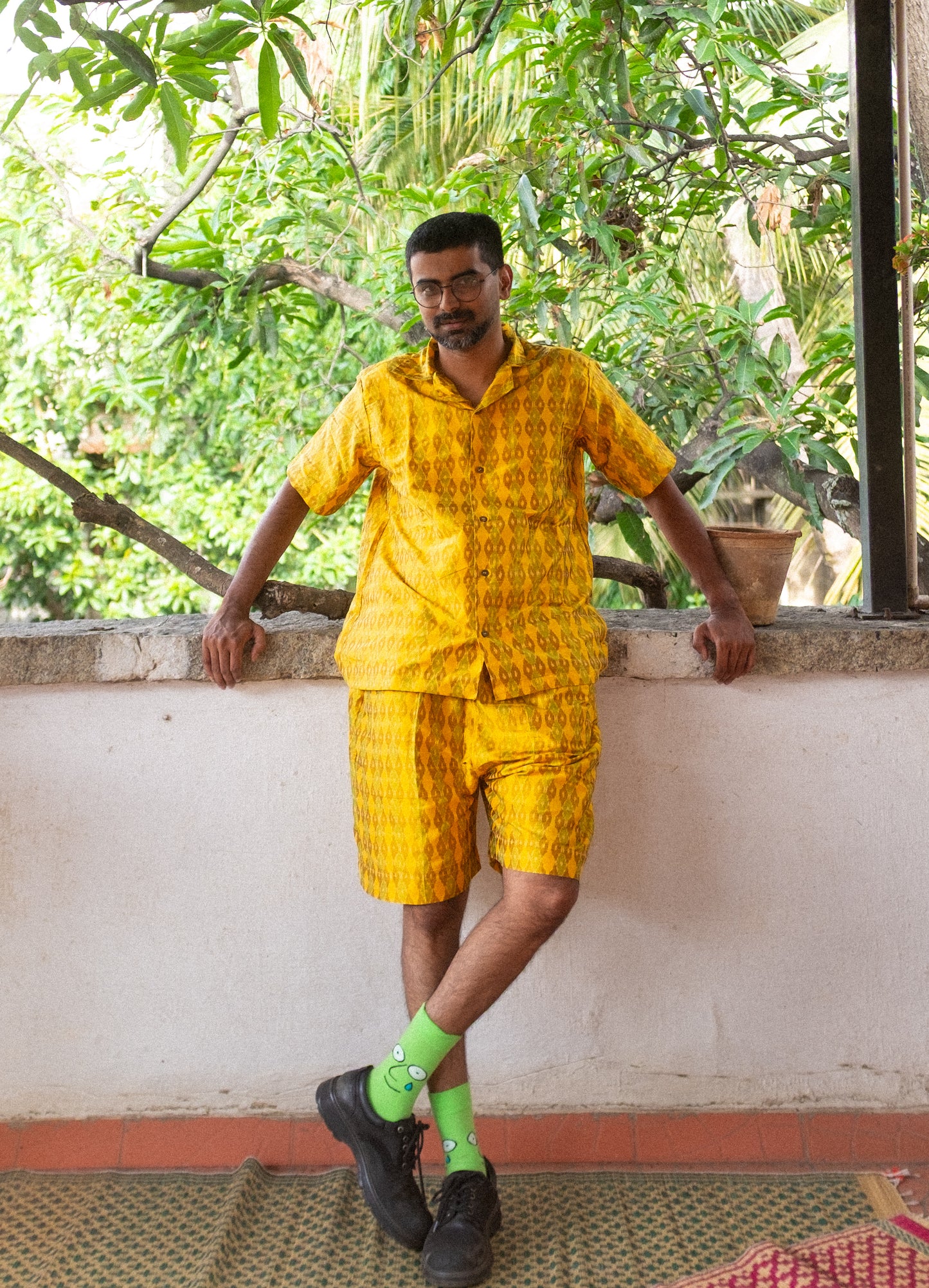 Ikat in raw silk Shirt (yellow)