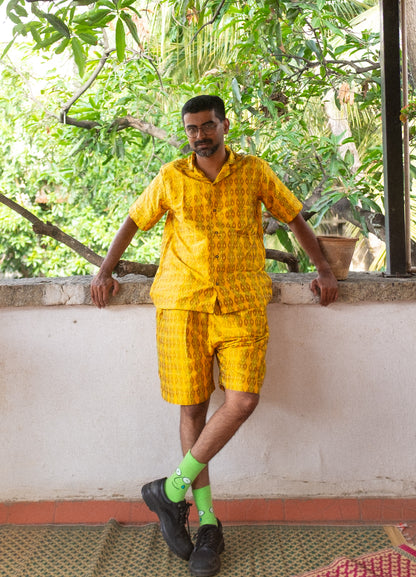 Ikat in raw silk Shirt (yellow)
