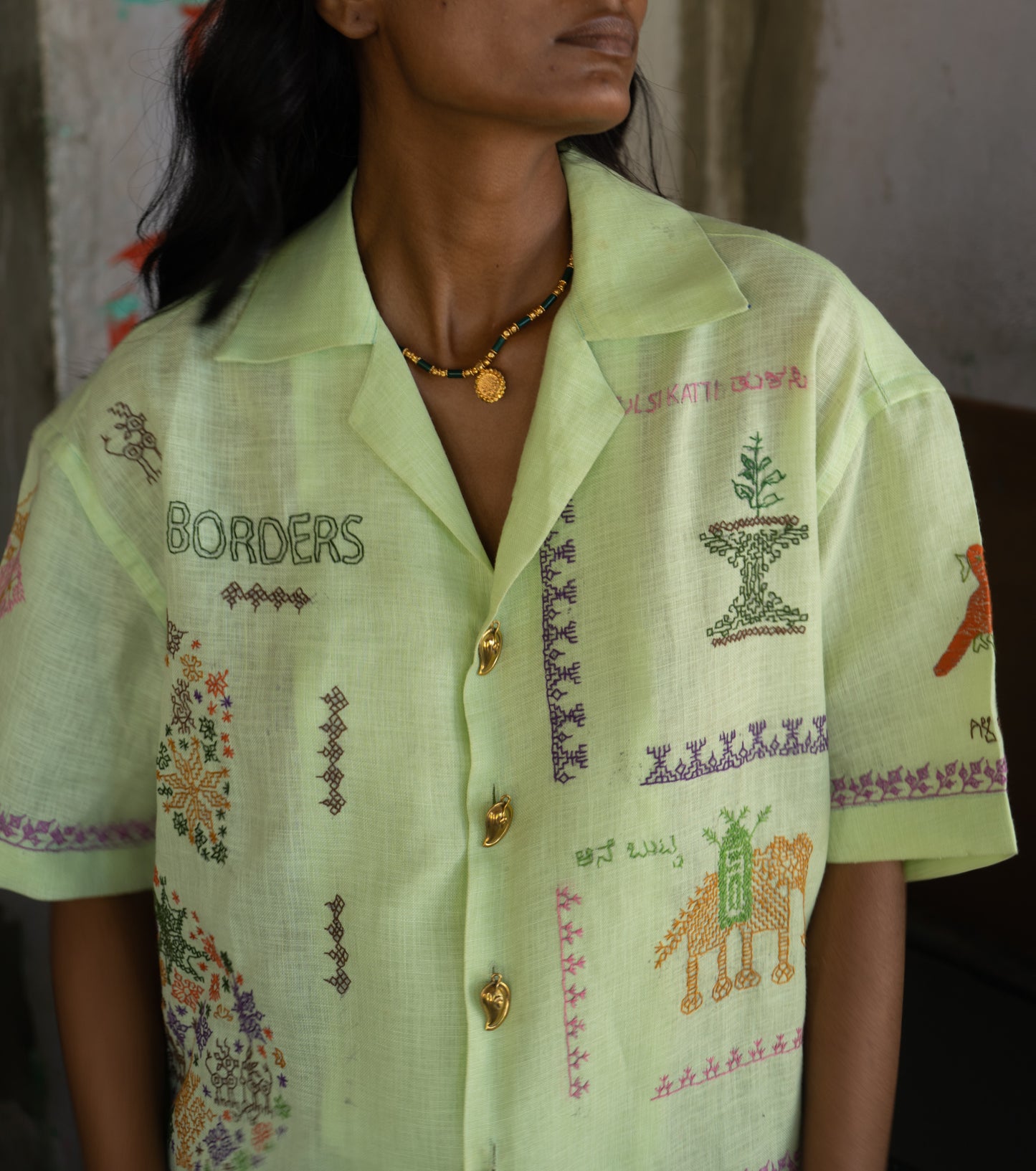 Kasuti Mint Green Badam motif shirt