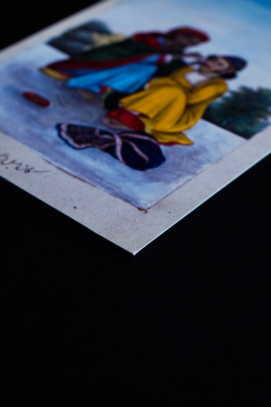 Daak Art Print - Ear-Cleaner Attending to a Man's Ear by Unnamed Delhi Painter