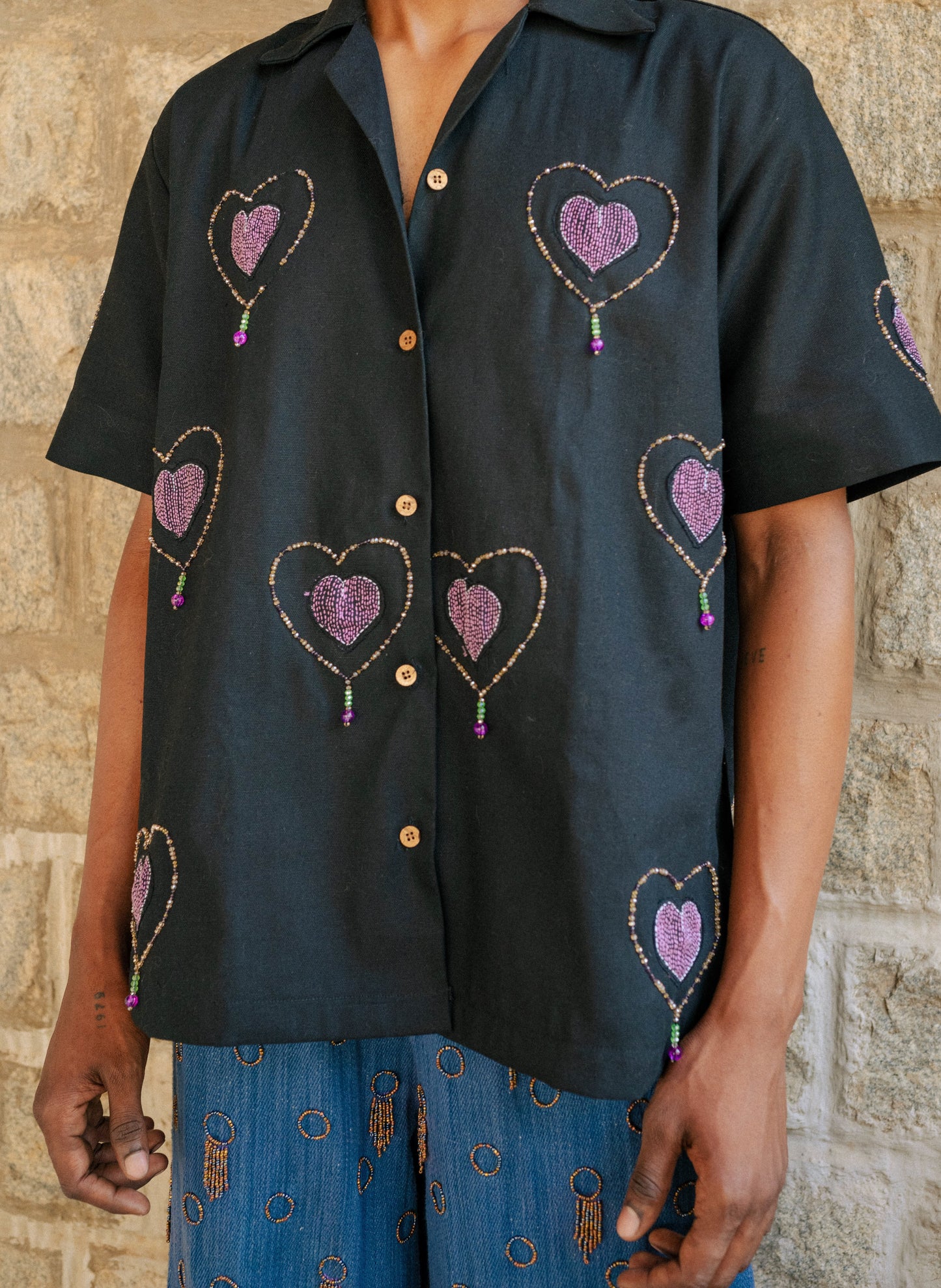 Kantha Shirt With Hearts