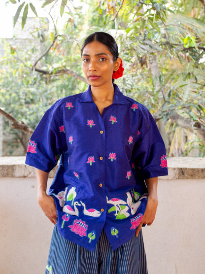 Kantha Lotus Shirt (Blue)