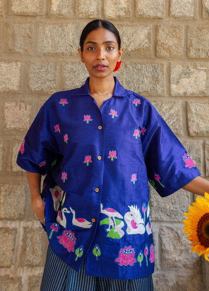 Kantha Lotus Shirt (Blue)