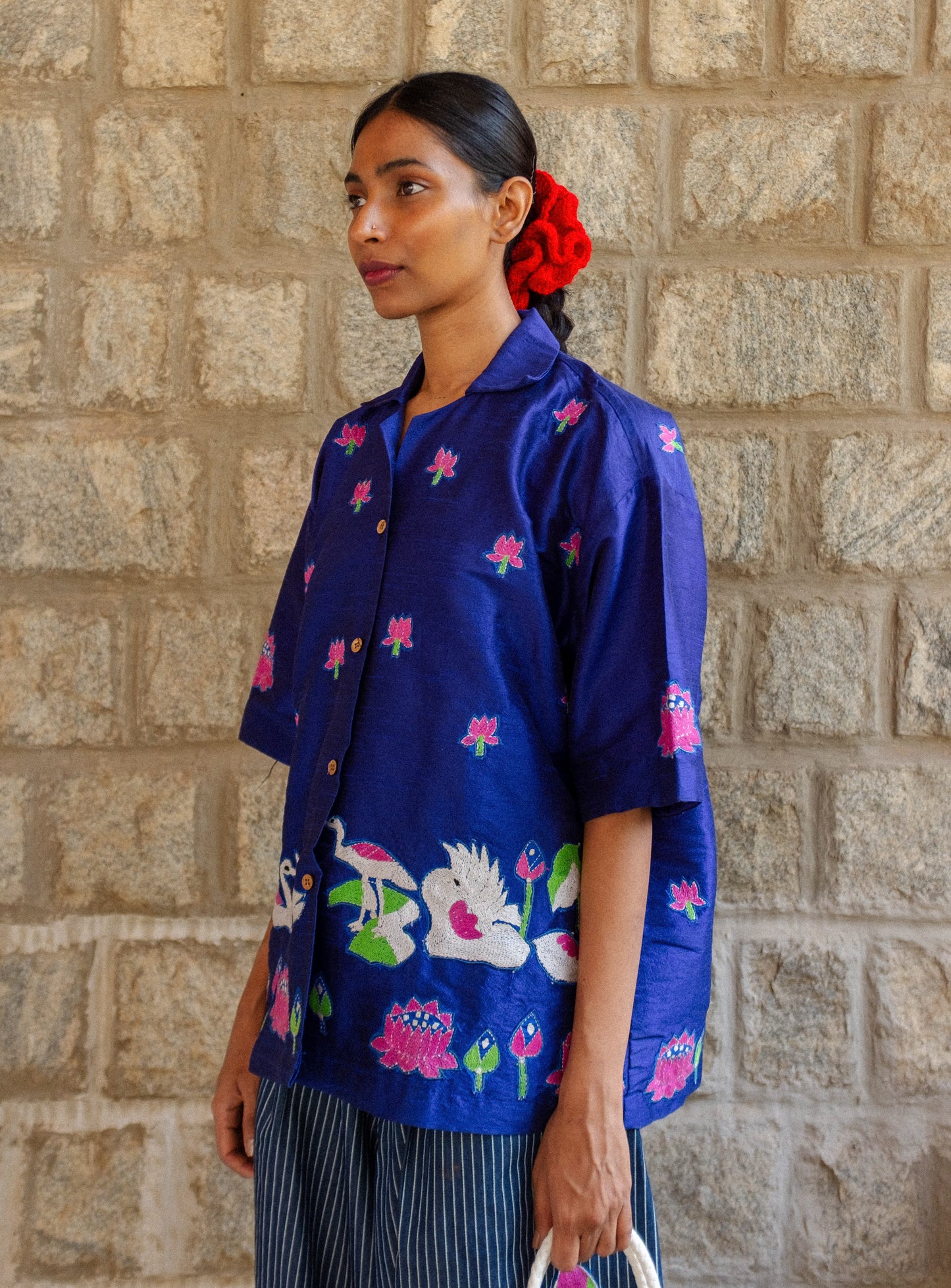 Kantha Lotus Shirt (Blue)